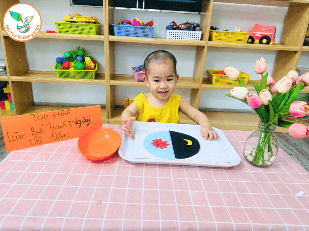TẠO HÌNH: BỨC TRANH NGÀY VÀ ĐÊM CÙNG CÁC BẠN NHỎ HẢI YẾN - Mầm Non Hải Yến - Trương Định